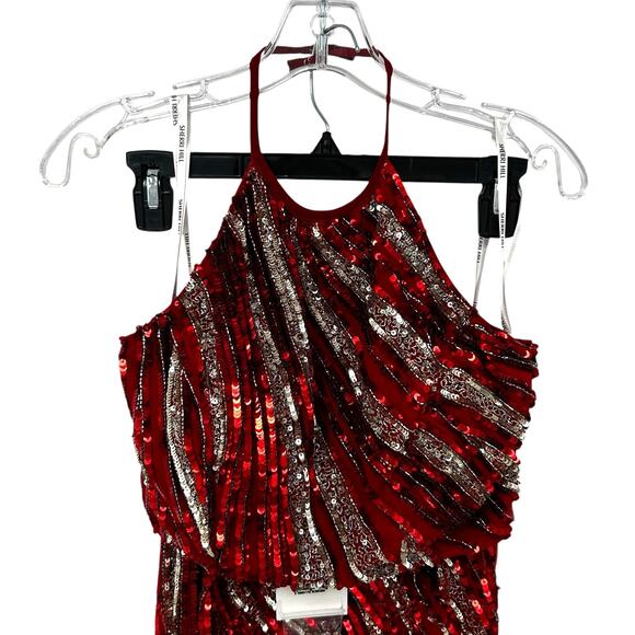 NWT Sherri Hill Red Sequin Striped Beaded Two Piece with Slit Skirt Womens 4 - Picture 2 of 8